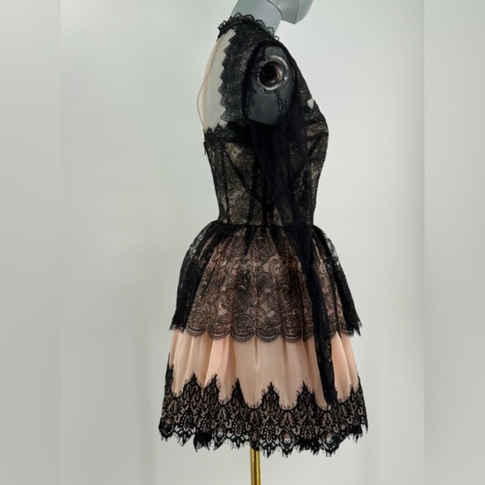🆕 BRONX & BANCO 🧿 NWOT Daphne Illusion Lace Long Sleeve Mini Dress, Sz XS US 2 - Picture 5 of 14